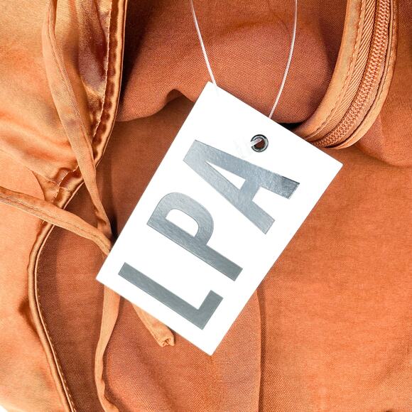 LPA Aniston Dress Hazelnut Satin Brown Maxi Ruched Ring Side Slit Sz S - Picture 11 of 12